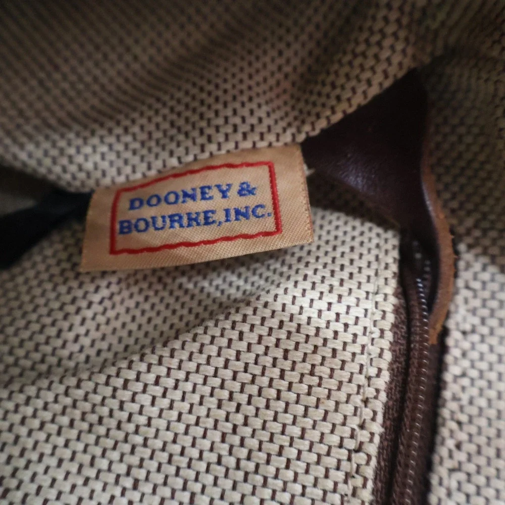Dooney & Bourke Monogram Hobo Bag Womens Small Tan Brown Canvas Leather Vintage